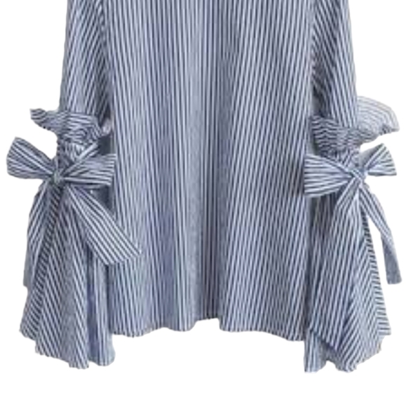 Chic Wish navy stripe bow bell sleeves Coastal preppy cotton top NWT sz XS/S - Picture 2 of 8